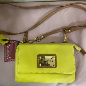 VALENTINA ITALIA YELLOW GENUINE LEATHER CROSSBODY PURSE